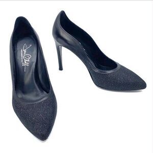 Joan Oloff Heels Black Luxury Textured Leather Pointy Toe Orthopedic Career 8